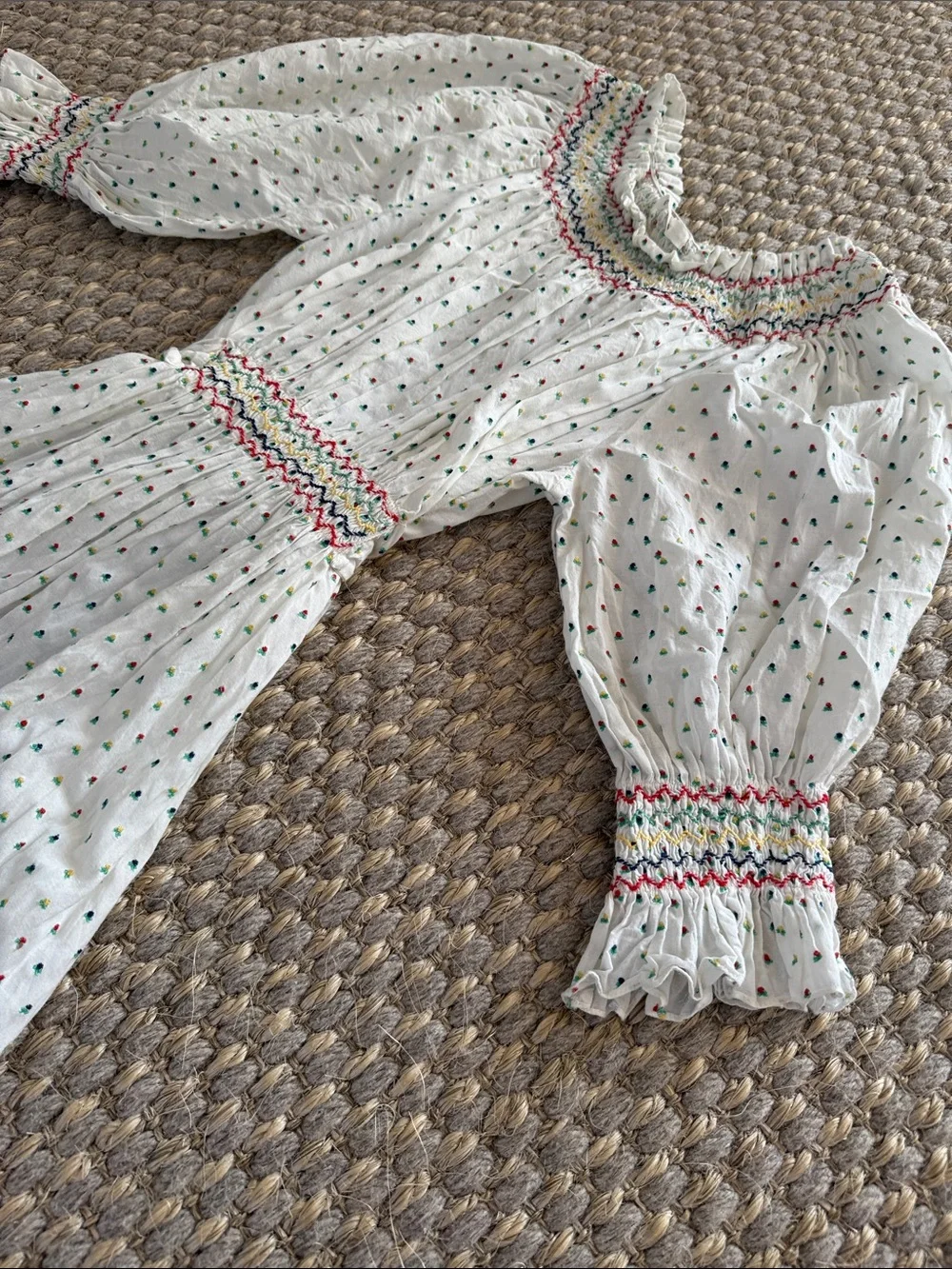 Doen White Eyelet Maxi Dress with Colorful Smocking - Picture 3 of 4